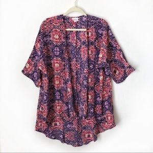 Lularoe Lindsay Cardigan Jacket Print Purple Pink Open Front